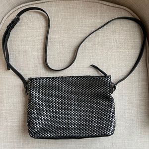 Cole Haan Leather Woven Crossbody Bag, Black and Silver, LIKE NEW